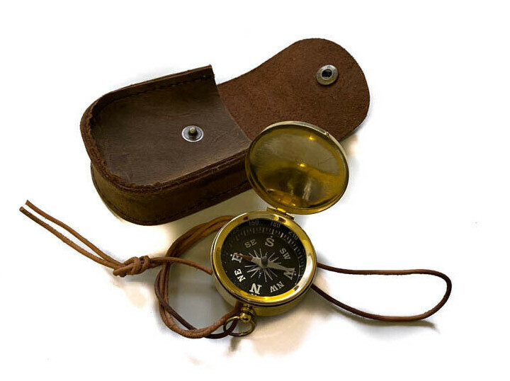Traditional Nautical Compass Marine Pocket Antique Compass & Leather Case