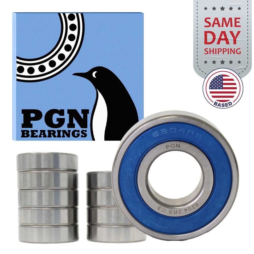 (10) 6204-2RS Premium Rubber Seal Ball Bearing C3 EMQ, 20x47x14, 6204 2RS 6204rs