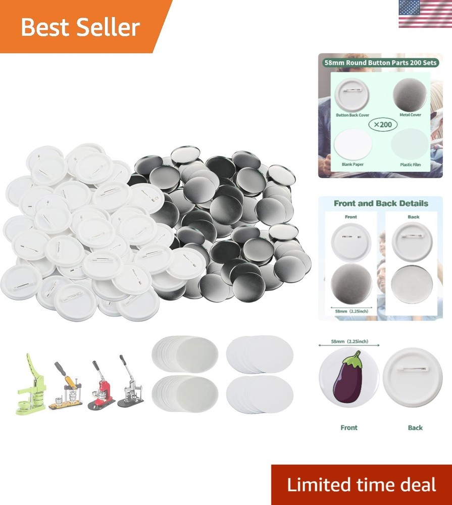 High-Quality 58mm Button Making Supplies - 200 Sets for All Your Crafting Needs
