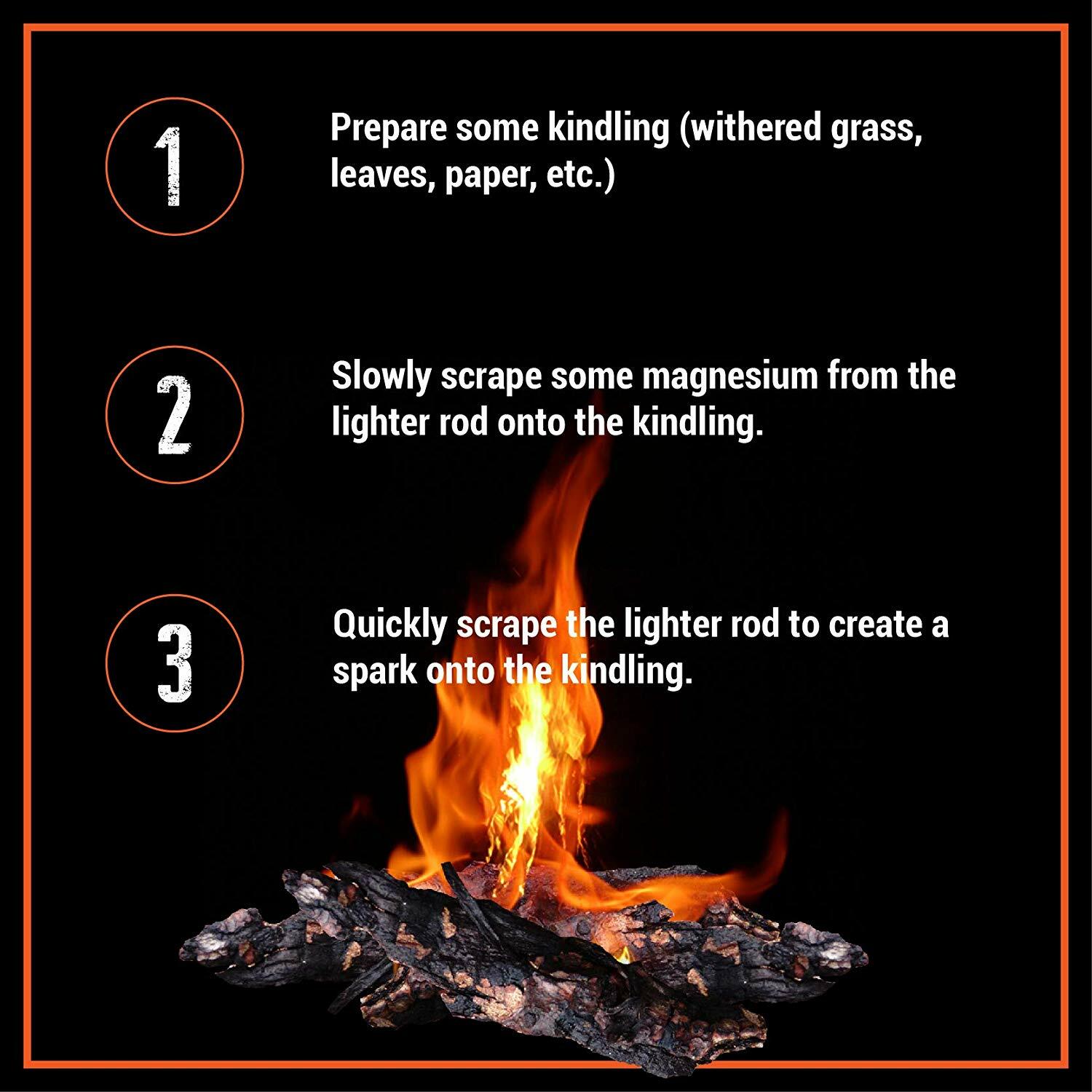 Ferrocerium Rod 5" x 1/2" Fire Starter w/ Handle and Steel Scraper Flint Striker