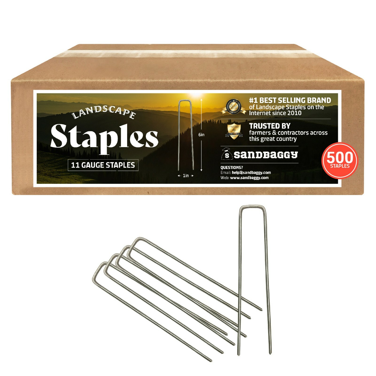 500 6-Inch Landscape Staples~SOD Staples Landscape Fabric Pins by Sandbaggy