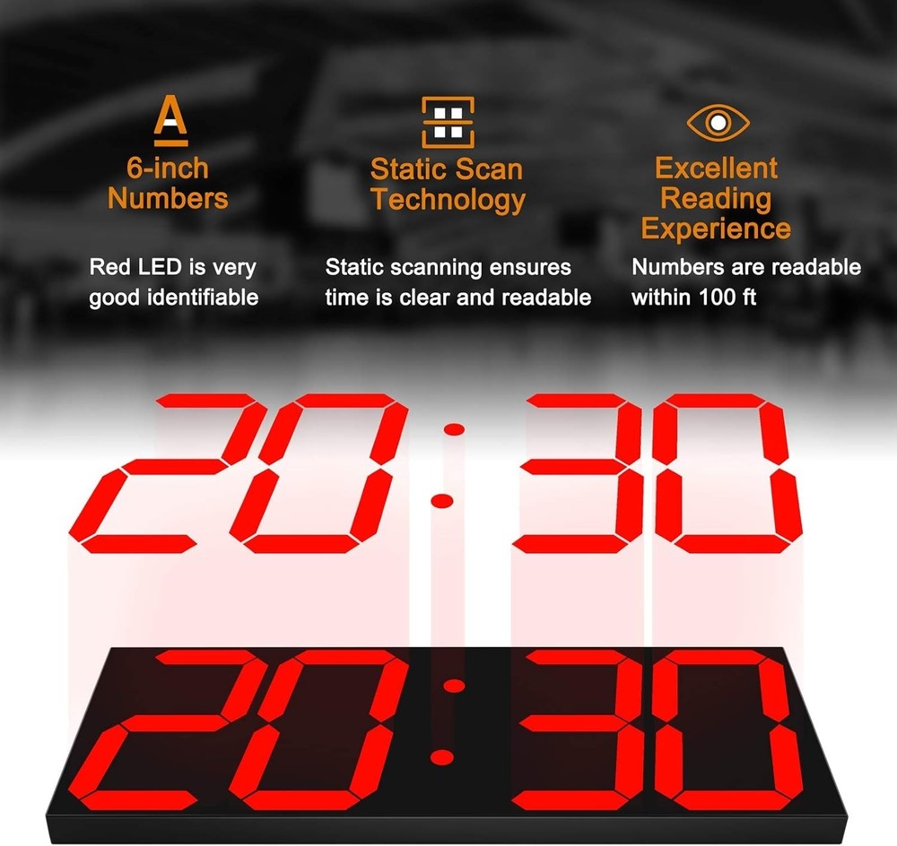 Big Red Digital Wall Clock - 6" Numbers, Countdown Timer, Brightness