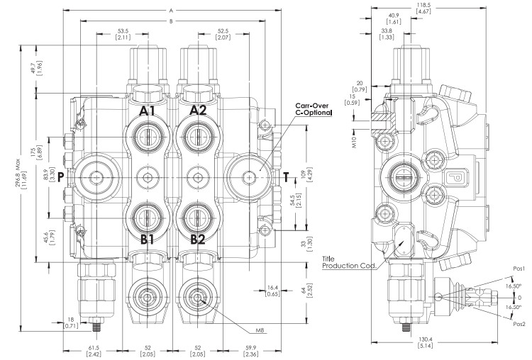 39,5 GPM (150L) Hydraulic Sectional Control Valve with 3 Levers, 1" BSP