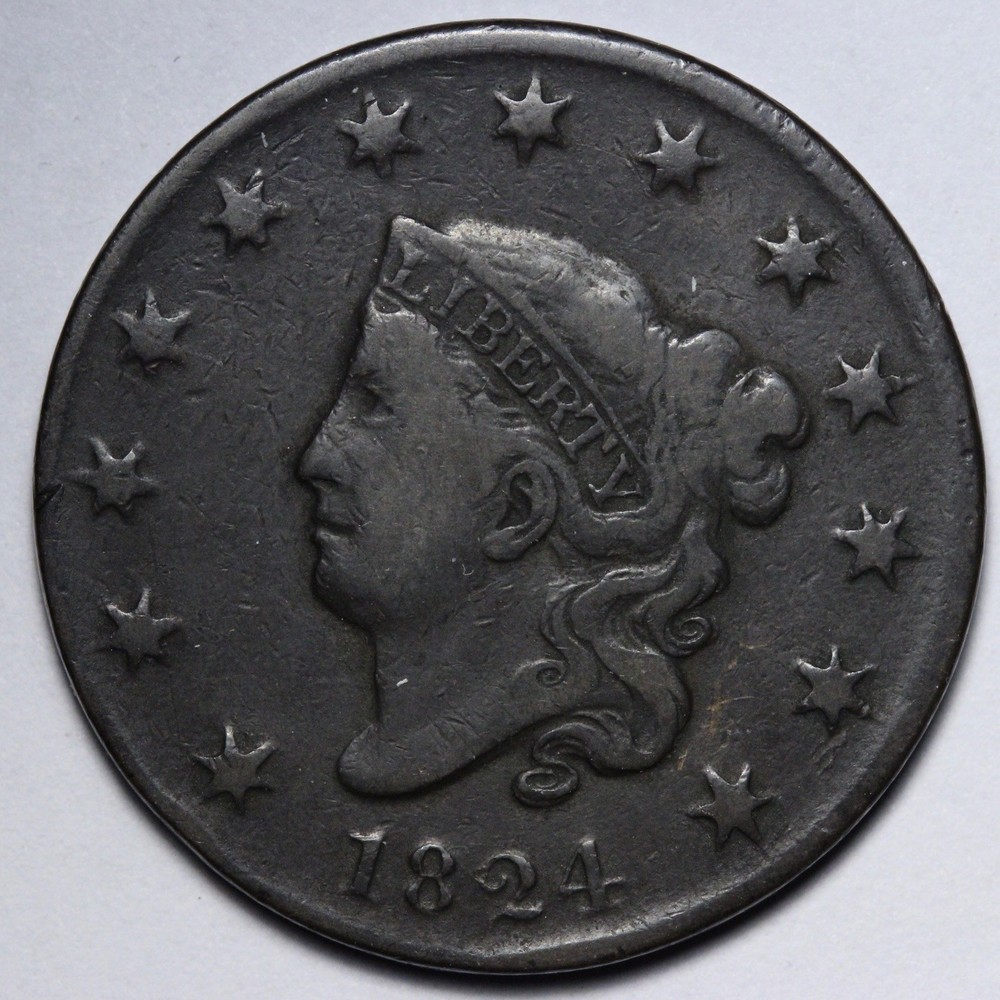 1824 Coronet Head Large Cent VF E116 TQTNM
