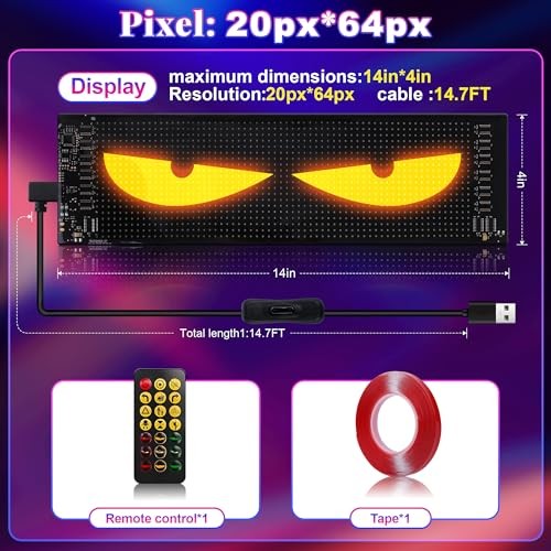 Multi-Panel Sync Car Eyes Display 64x20 LED Sign (14"x4.3") | USB 5V 14in*4.3in
