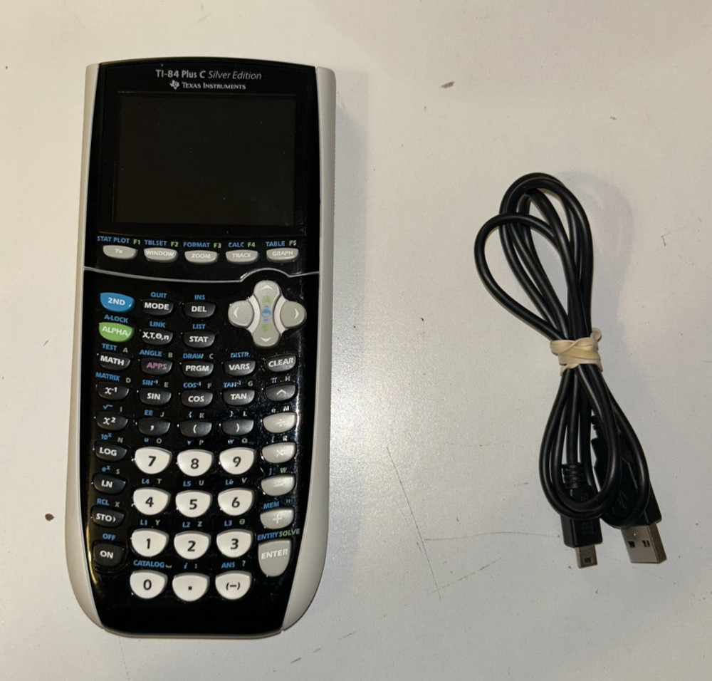 TEXAS INSTRUMENTS TI-84 Plus C Silver Edition Graphing Calculator EUC W USB