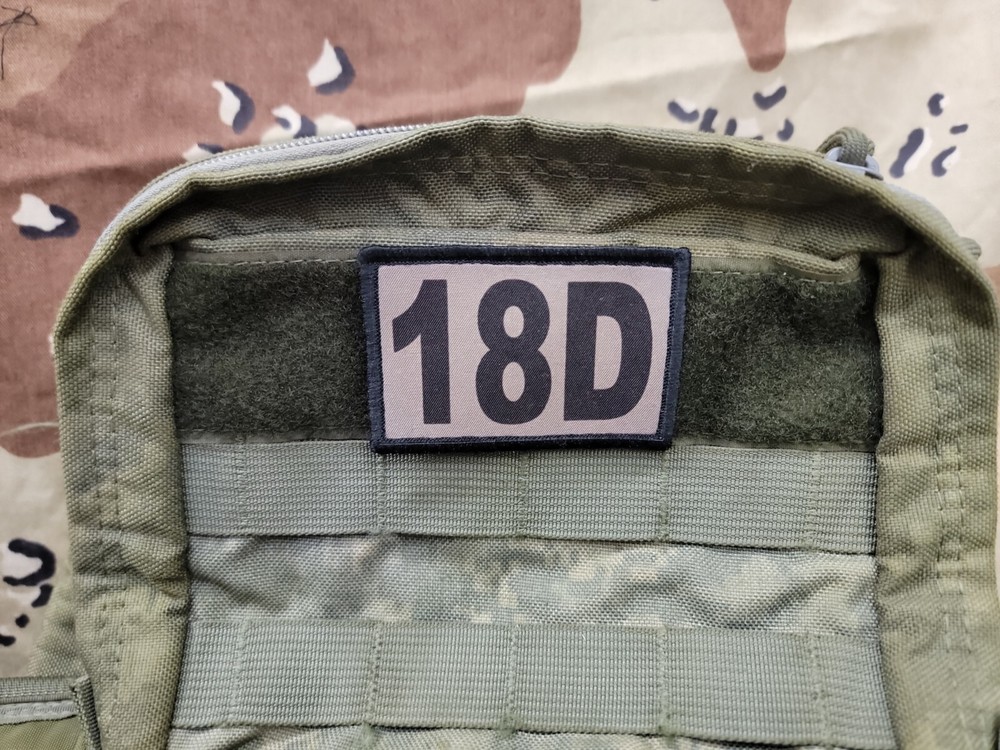 18D MOS TAN Hook Back Hat Bag 2x3 Patch Army Special Forces Medic Sergeant