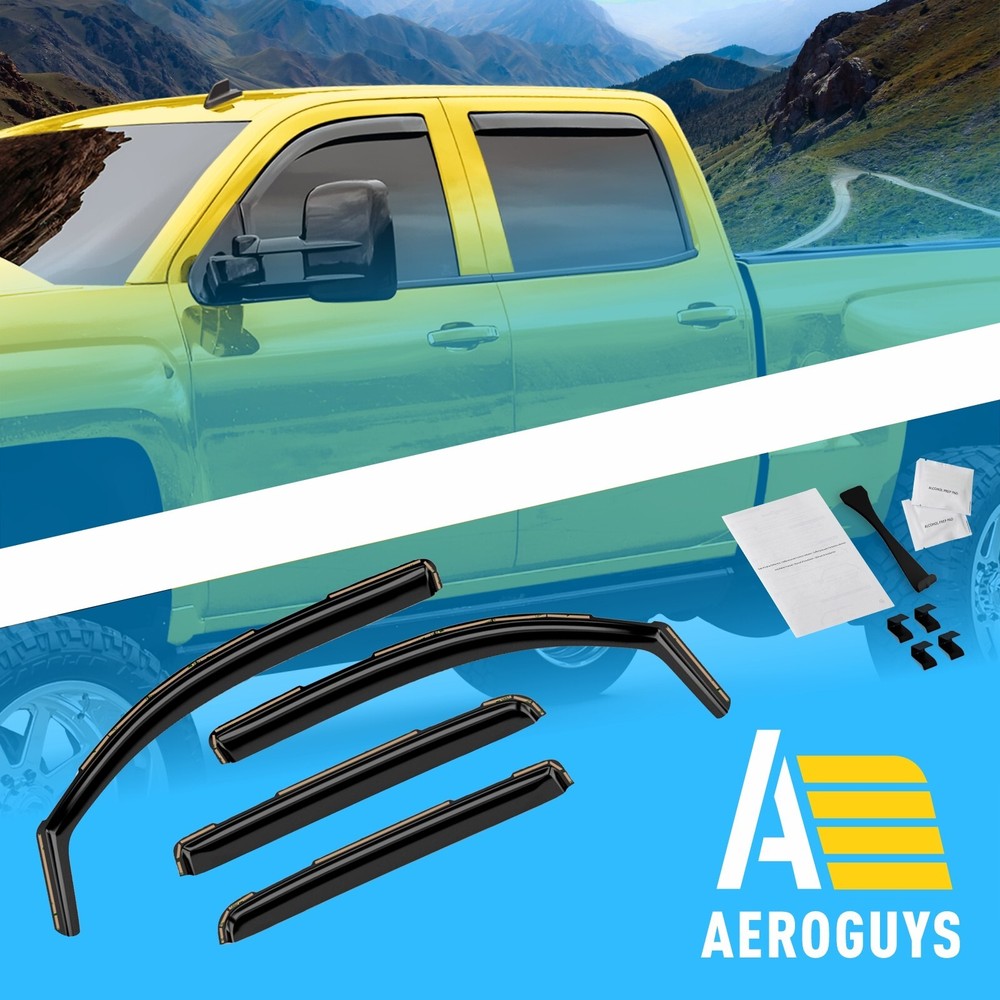 Side Window Deflectors Rain Guards for 2014-2018 Chevy Silverado Crew Cab