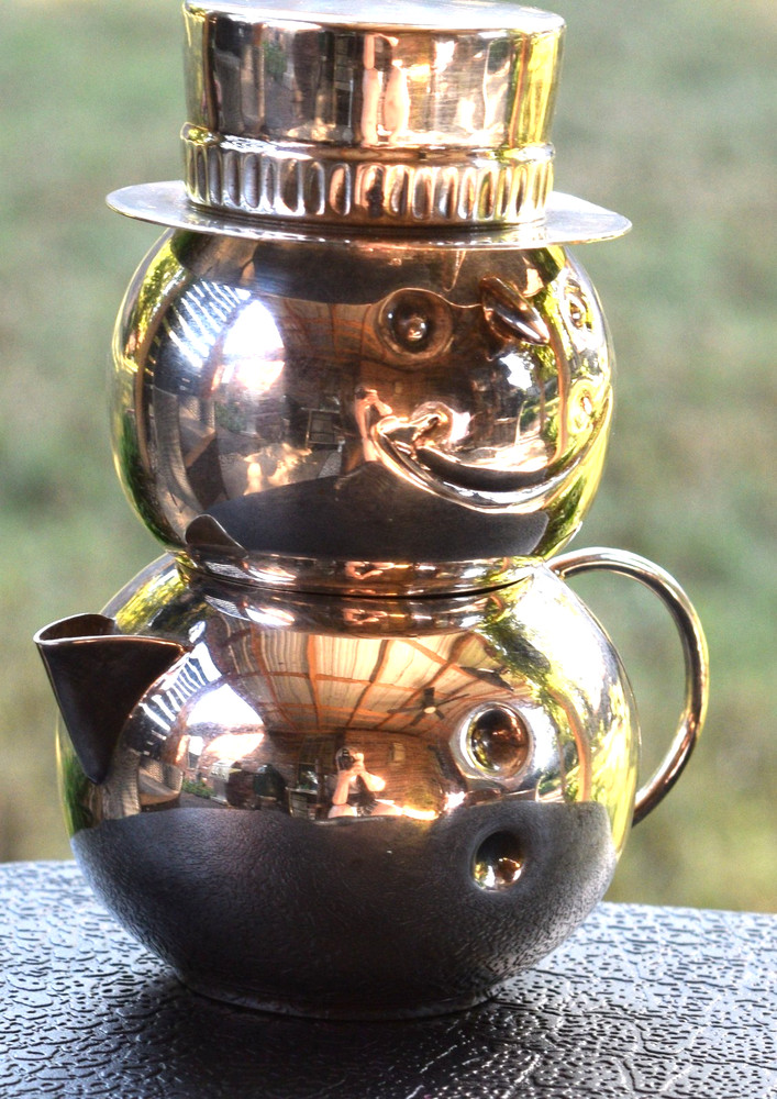 Vintage Silver Plated Snowman 3 piece Stackable Cream and Sugar