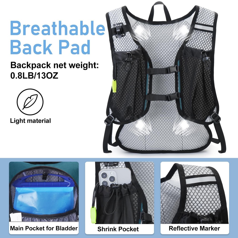 Lightweight Hydration Backpack, Running Backpack with 2L Water Bladder, Hydro...