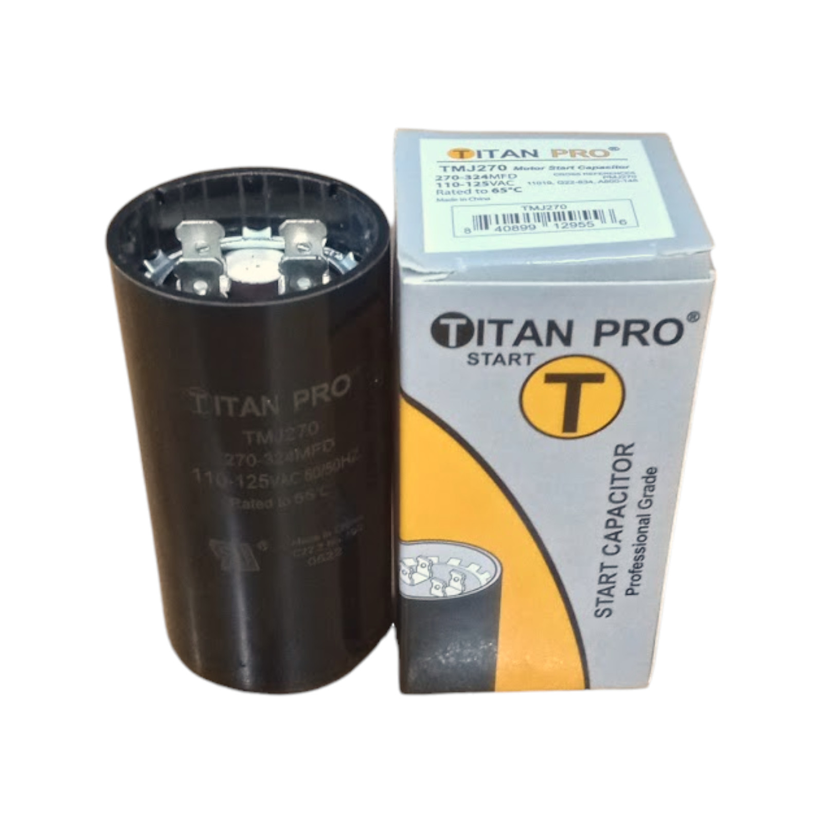 Titan Pro TMJ270 Motor Start Capacitor 270-324 MFD UF / 110-125 VAC