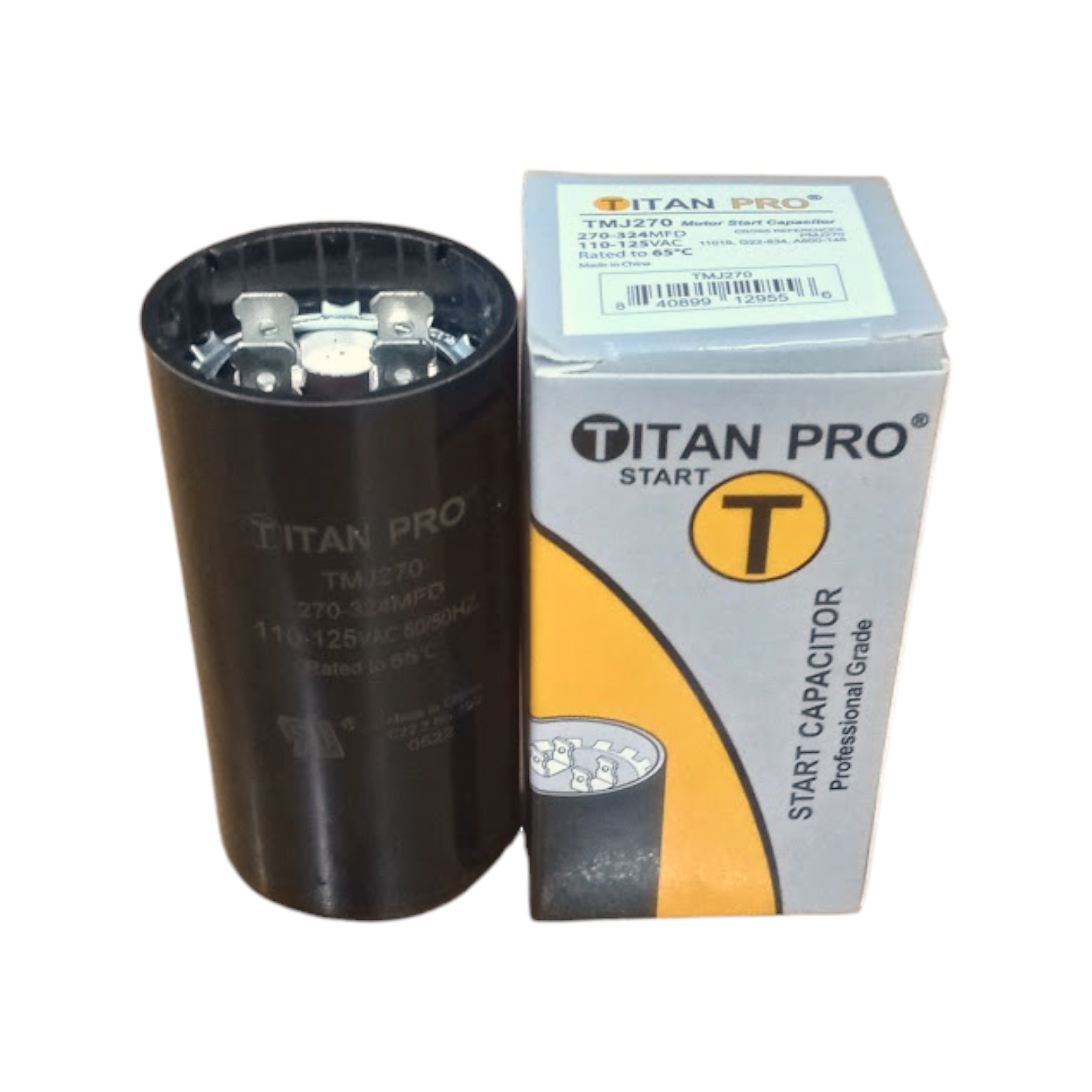Titan Pro TMJ270 Motor Start Capacitor 270-324 MFD UF / 110-125 VAC