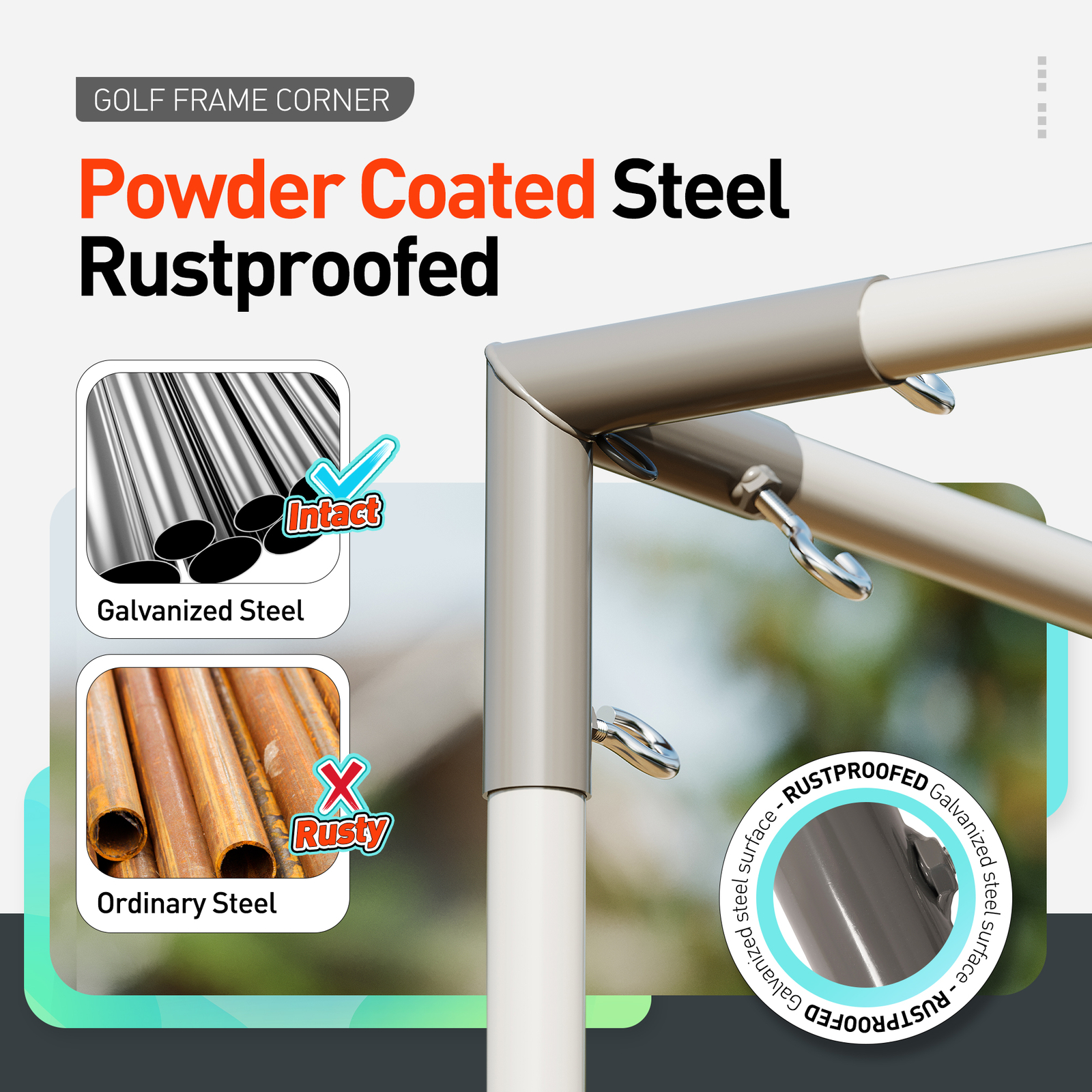 Rust Resistant 10 Pieces 1" Golf Frame Corner Kit DIY Canopy with Eye-Bolts