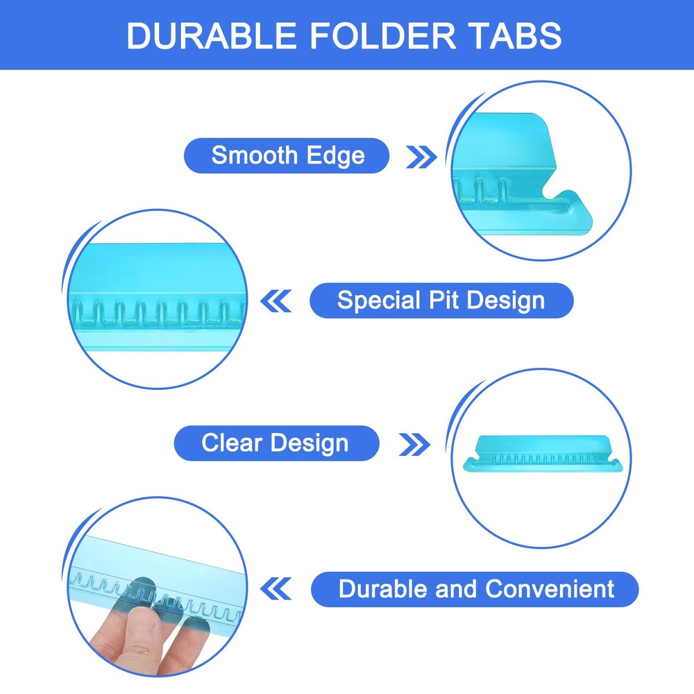 Hanging File Folder Tabs, 4 Inch File Folder Tabs and Inserts, Blue, 50 Pcs