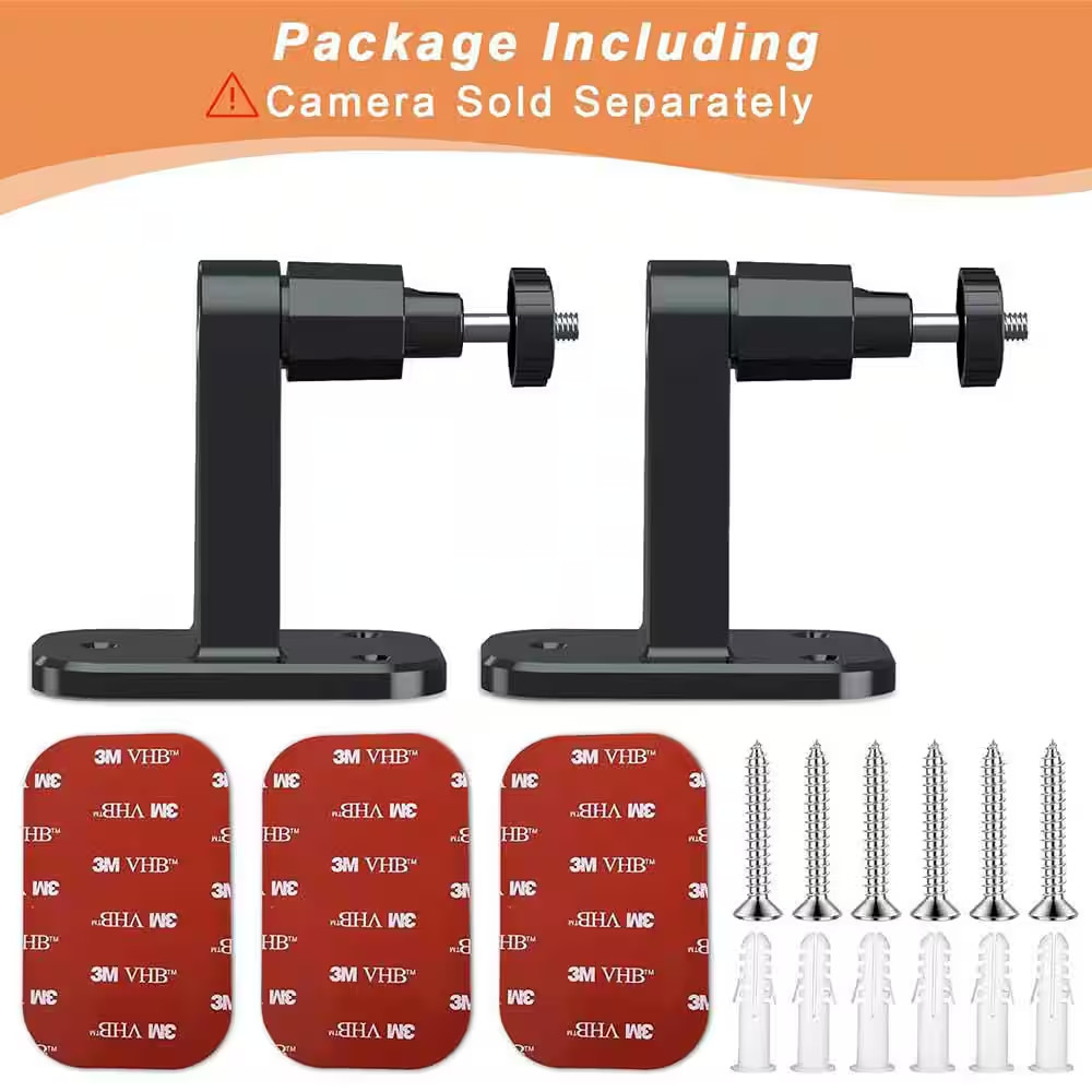 2-Pack Adjustable Camera Wall Mount with 360° Rotation, No Drilling Required, Bl
