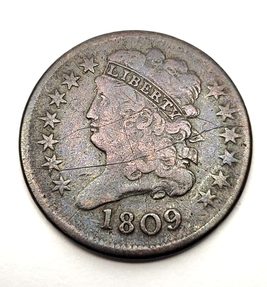 1801 Draped Bust Large Cent - 3 Errors and 1809 Classic Head Half Cent