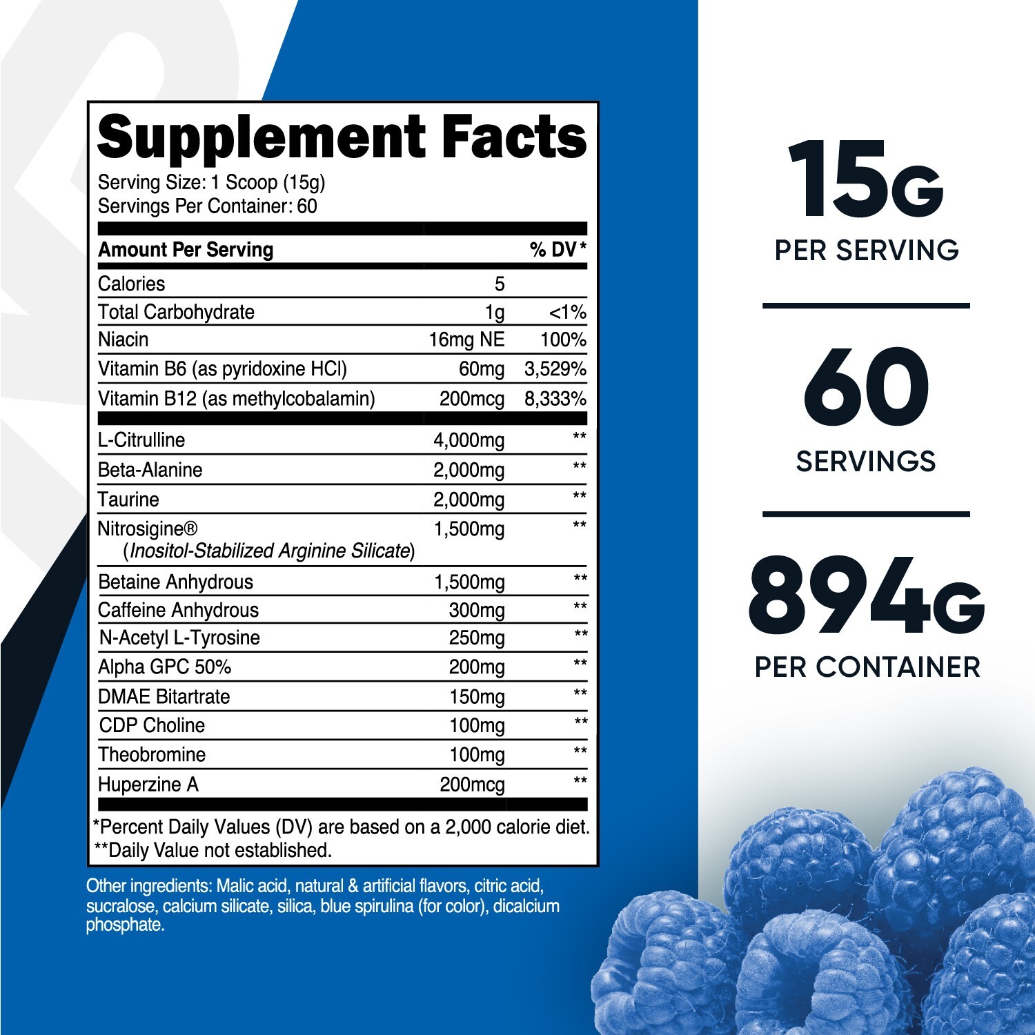Nutricost Pre-X, Xtreme Pre-Workout Complex Powder, Blue Raspberry, 60 Servings
