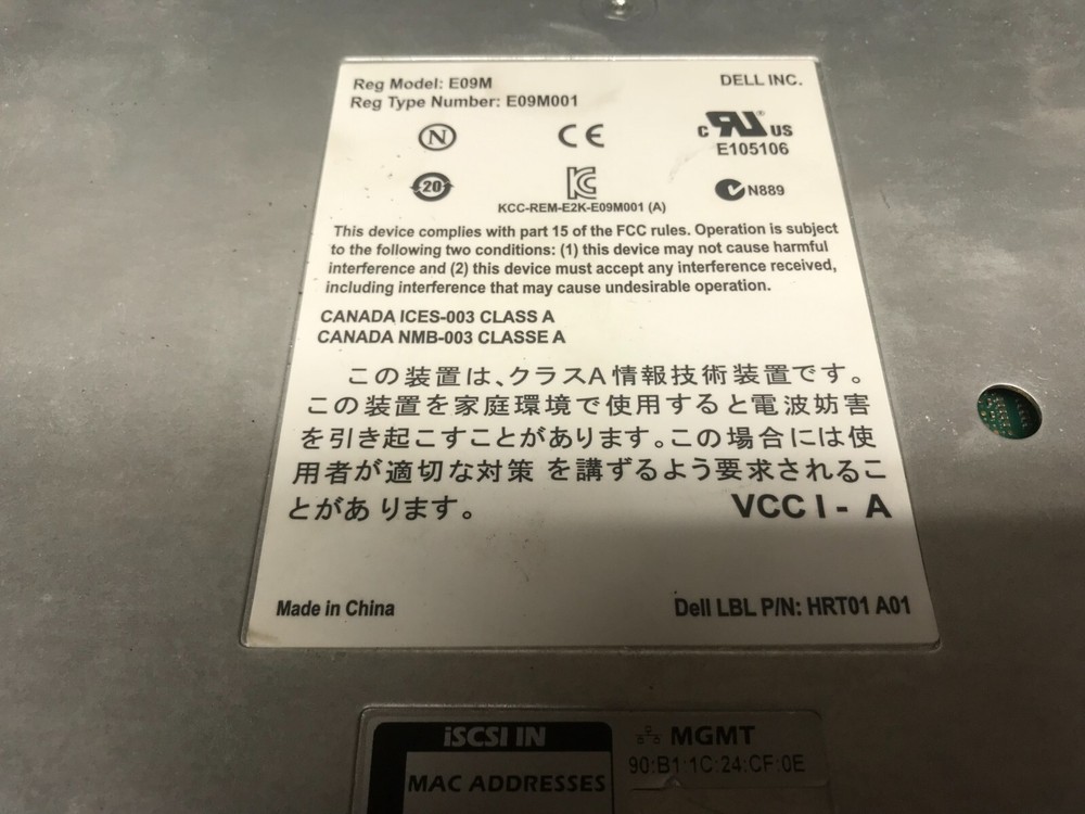 Dell EqualLogic Type 12 Control Module E09M E09M001 HRT01 A01