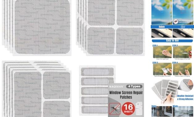 Sheets Window Screen Repair Kit - Black Self-Adhesive Screen Patch Repair 16