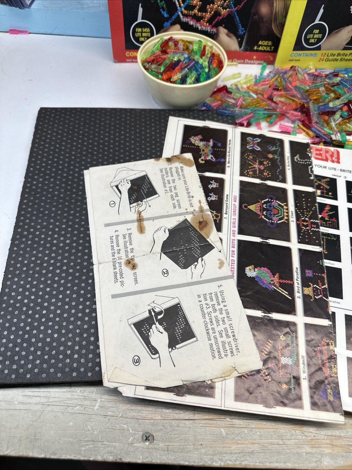 Lite Brite Vintage 1970s Milton Bradley Toy Sheets & Pegs Picture Refills