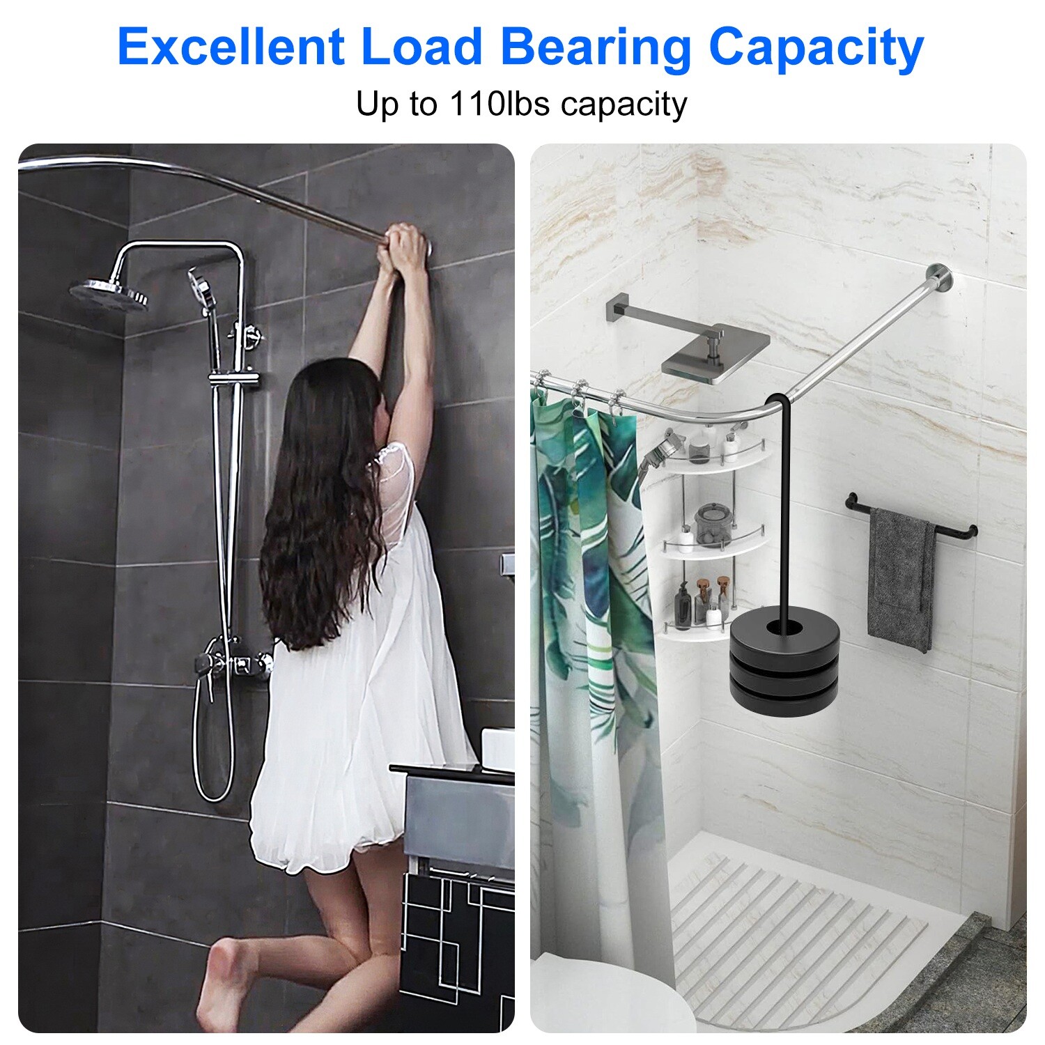 Adjustable Shower Curtain Rod Stainless Steel L Shaped for Bathroom Corner Rack
