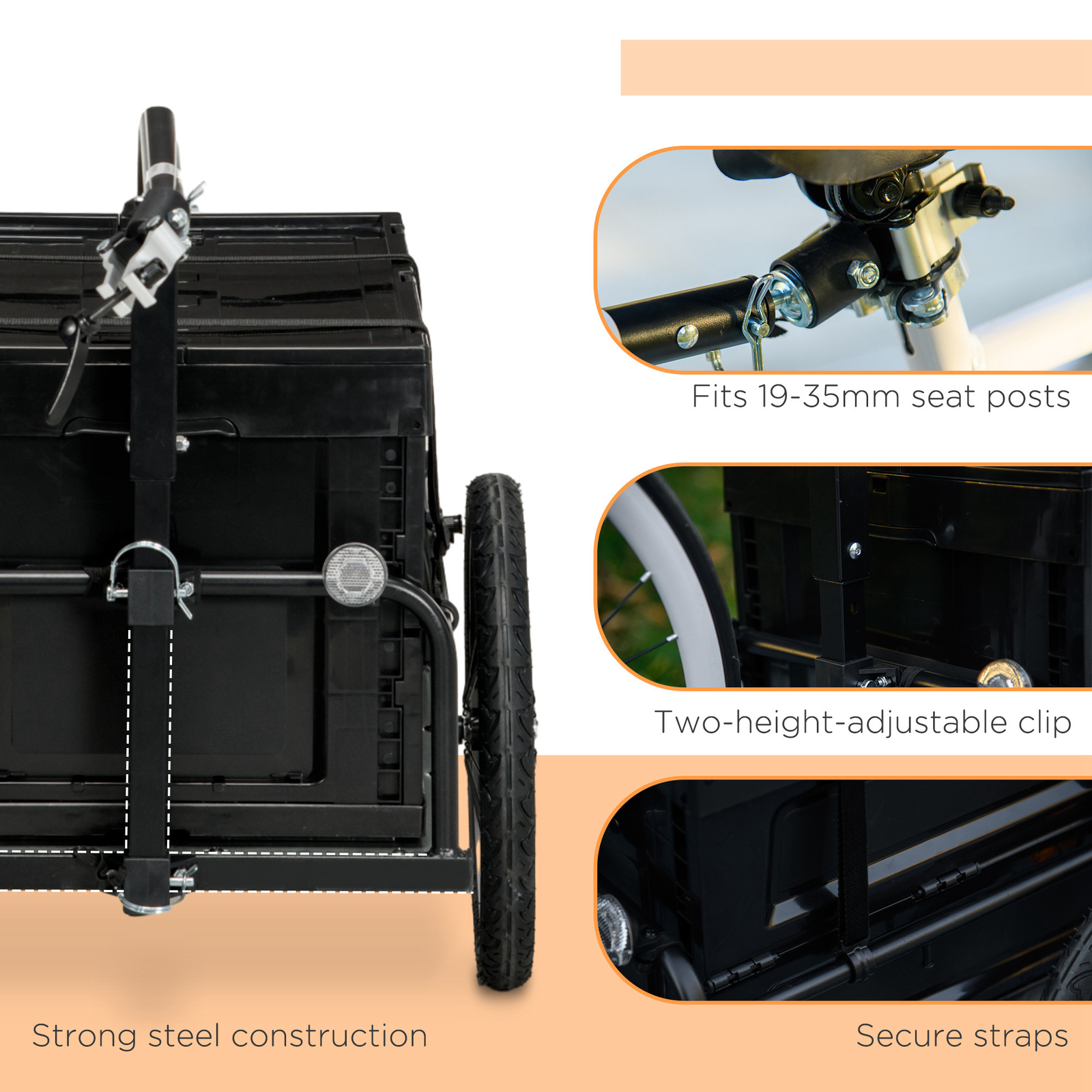 Aosom Bike Trailer Wagon with Removable Storage Box, Steel Bottom