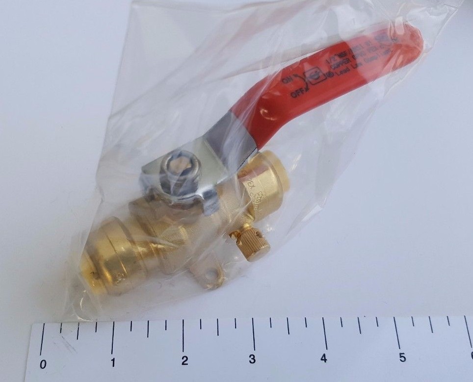 5 Pieces 1/2" Push Fit Ball Valve with Drain and Drop Ear, Lead Free Brass