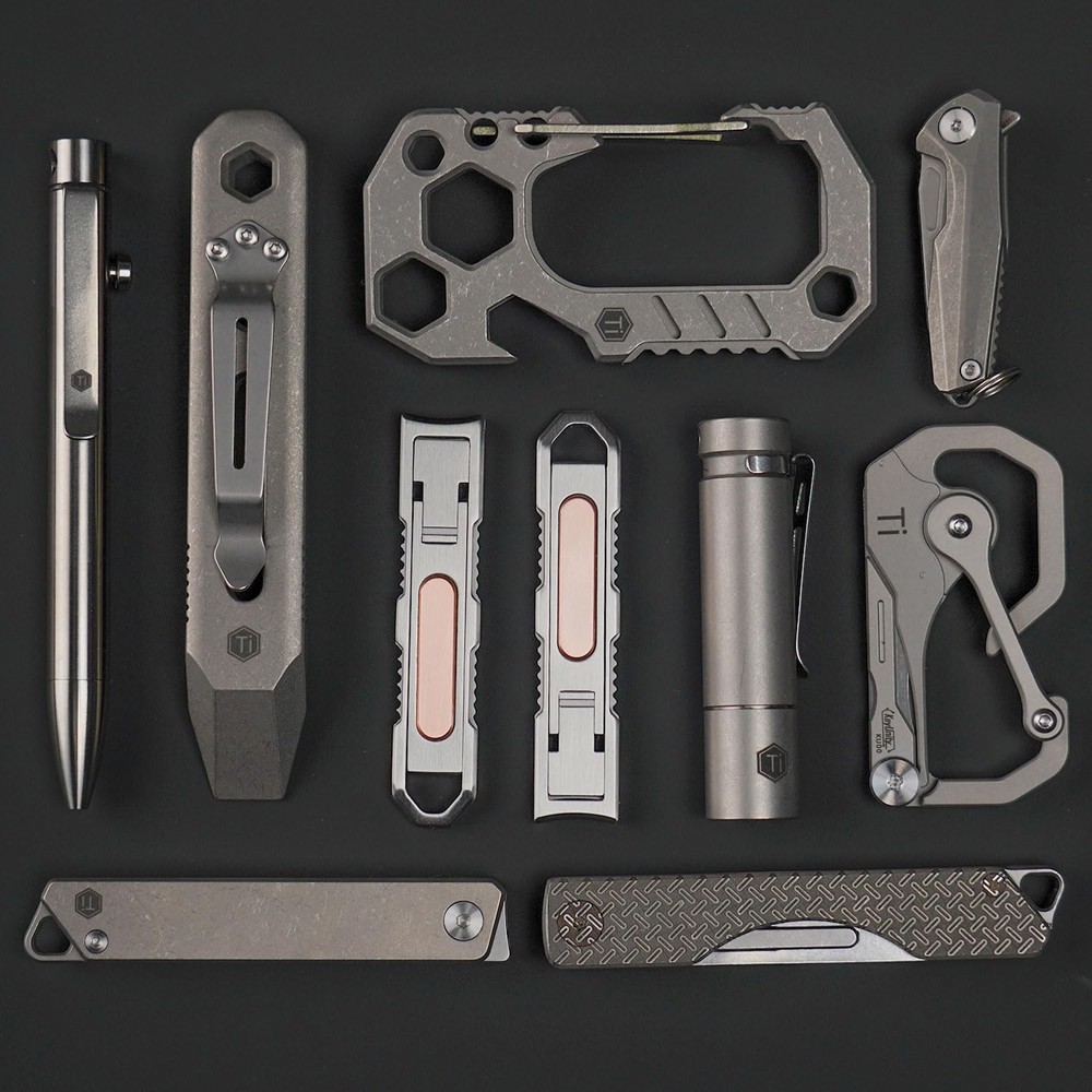 KR00 EDC Pocket Pry Bar Bit Bar Titanium Multitool with Pocket Clip