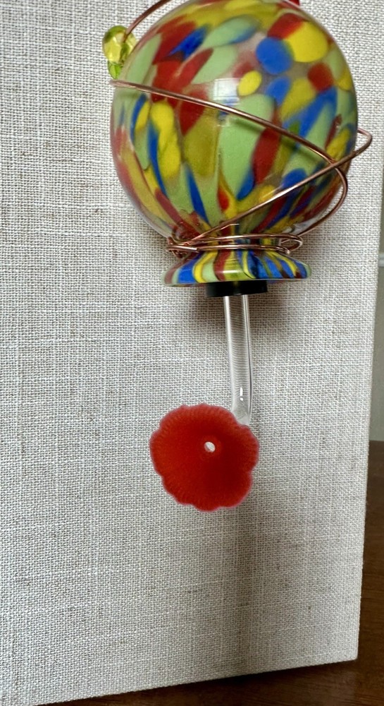 Multicolor Glass Orb Hummingbird Feeder