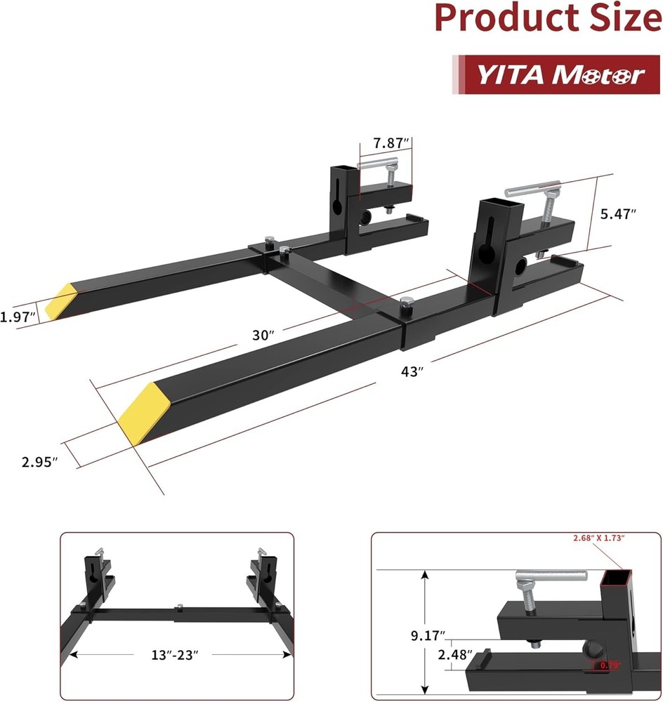 43" , 2000lbs Heavy Duty Quick Attach Bucket Fork with Adjustable Stabilizer ...