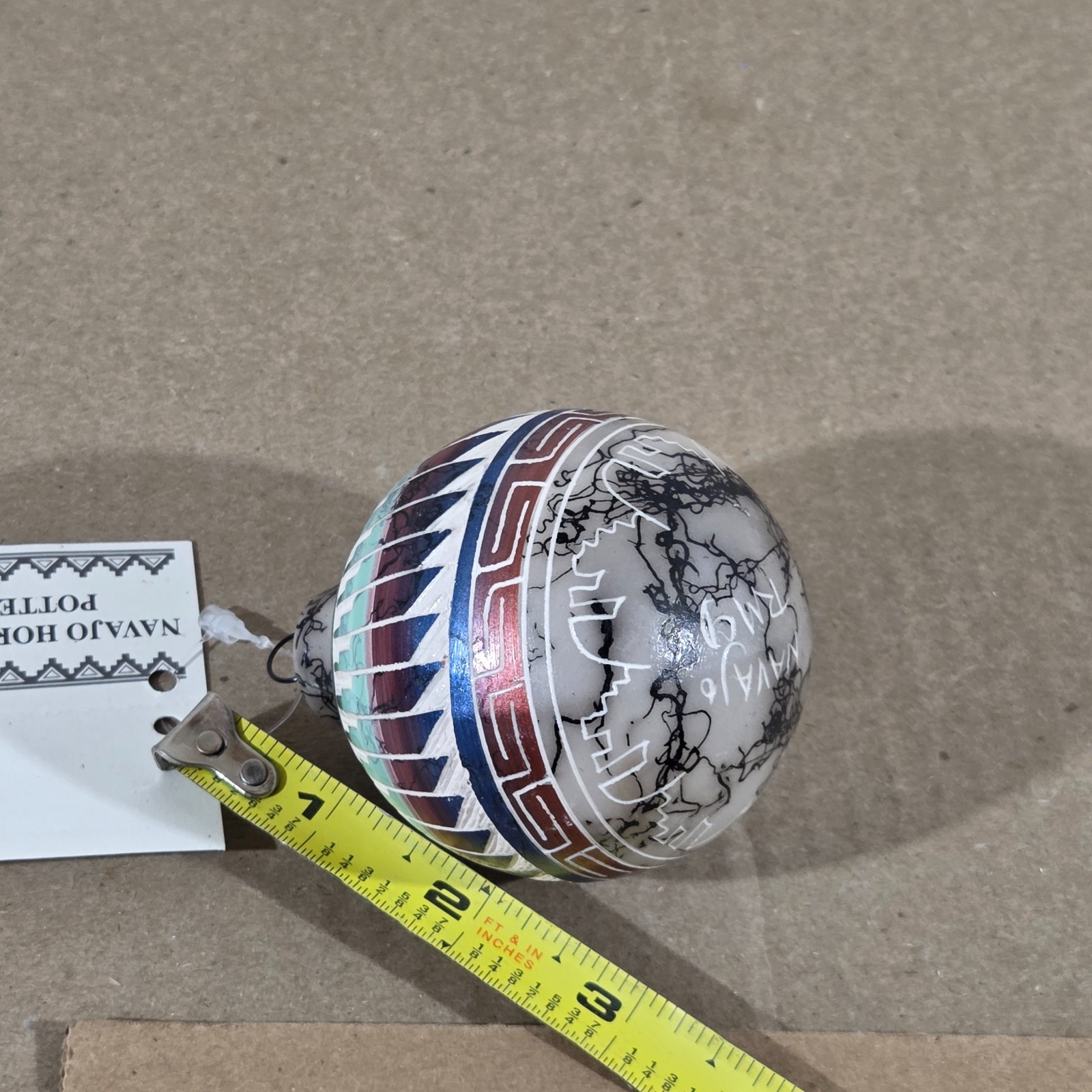 Navajo Christmas Ornament Handcrafted Horsehair Pottery Signed By Artist