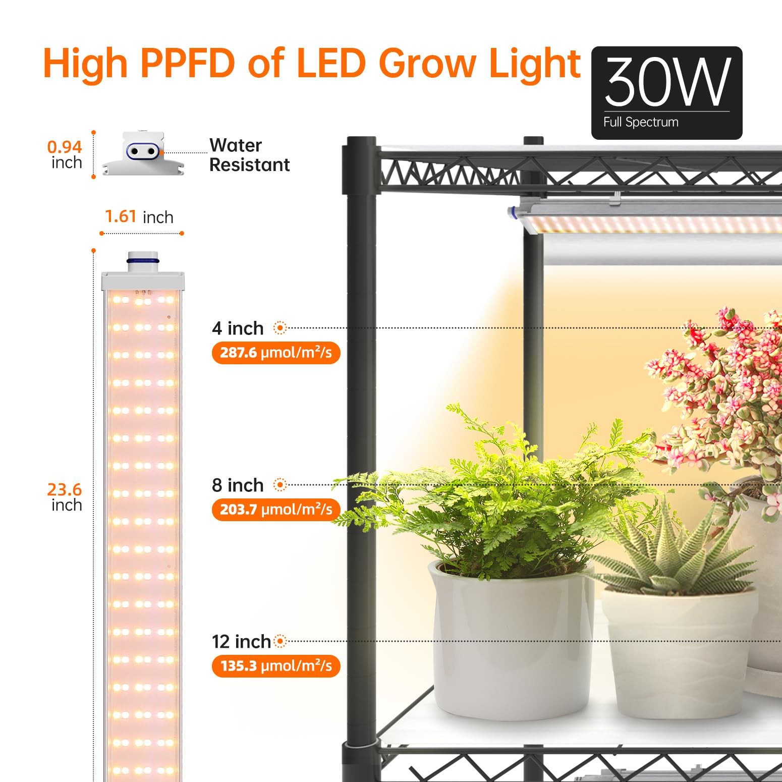 Bstrip Plant Shelf with Grow Lights, 4-Tier Light 30W Yellow