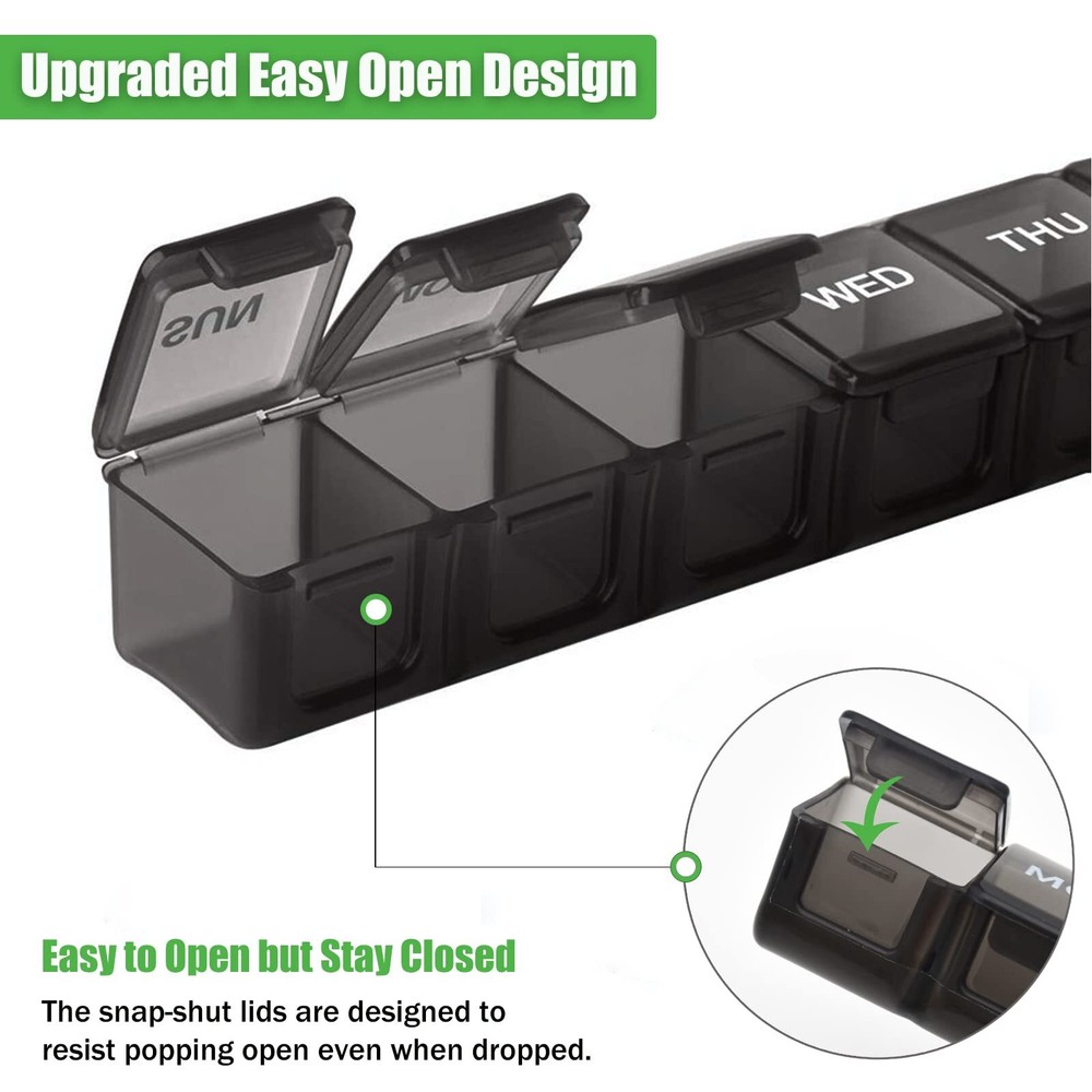 Pill Organizer 2 Pack, Pill Box 7 Day, Weekly Pill Case