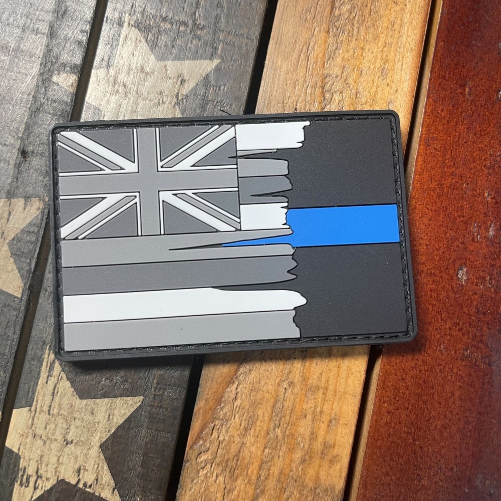Subdued Tattered Hawaii State Flag Thin Blue Line PVC Patch