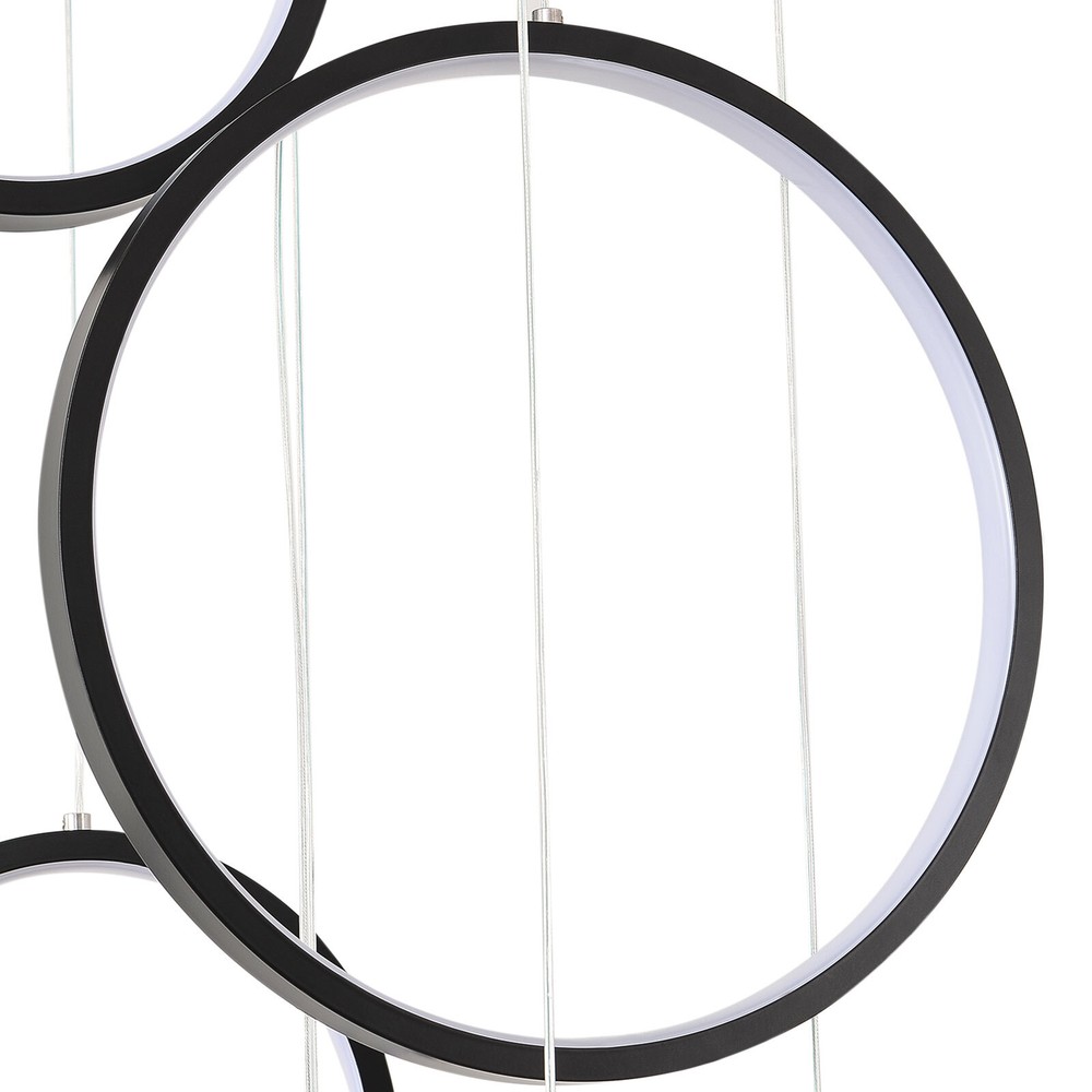 10 Rings Dimmable Black Pendant Light with Remote Control Adjustable Height New