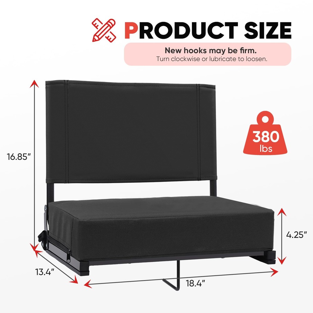 Stadium Seats with Back Support - Padded Portable Bleacher Medium, 1pc-black