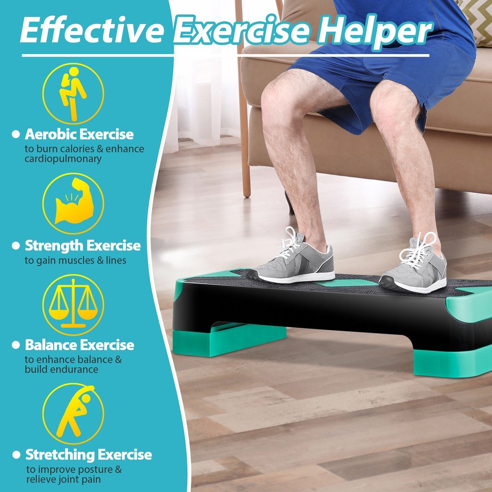 26" Aerobic Exercise Step Platform w/4 Risers Adjustable Workout Stepper 4 Color