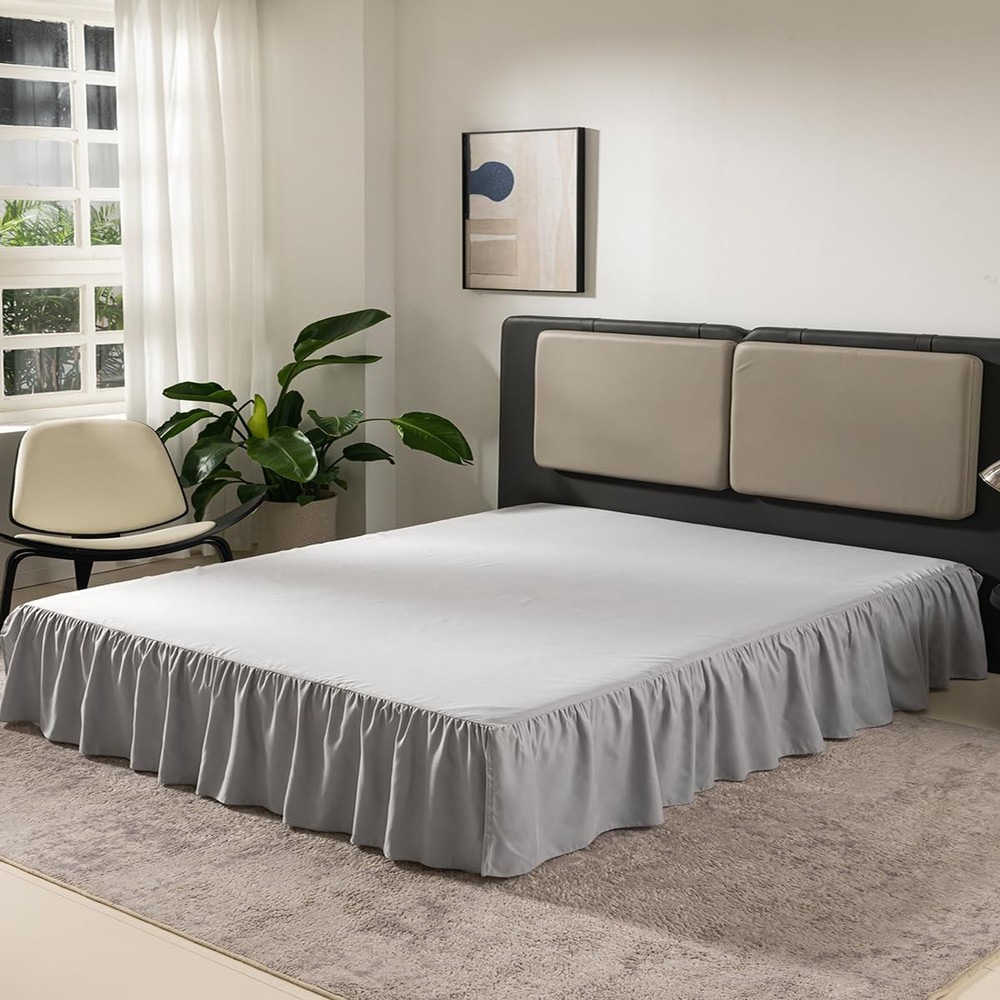 Light Grey Bed Skirt Full Size Ruffled with 14-Full,