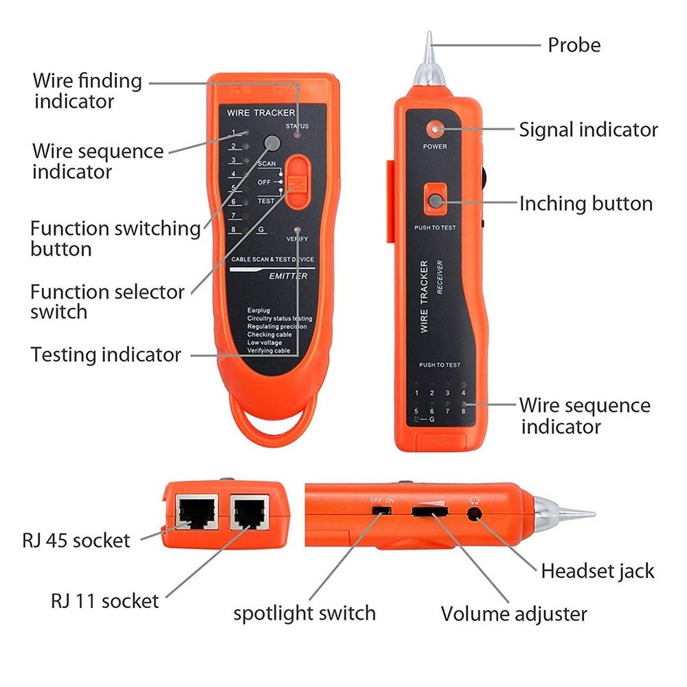 Wire Tester RJ45 RJ11 Cable Tracker Line Finder Multifunction Wire Tracker Ether