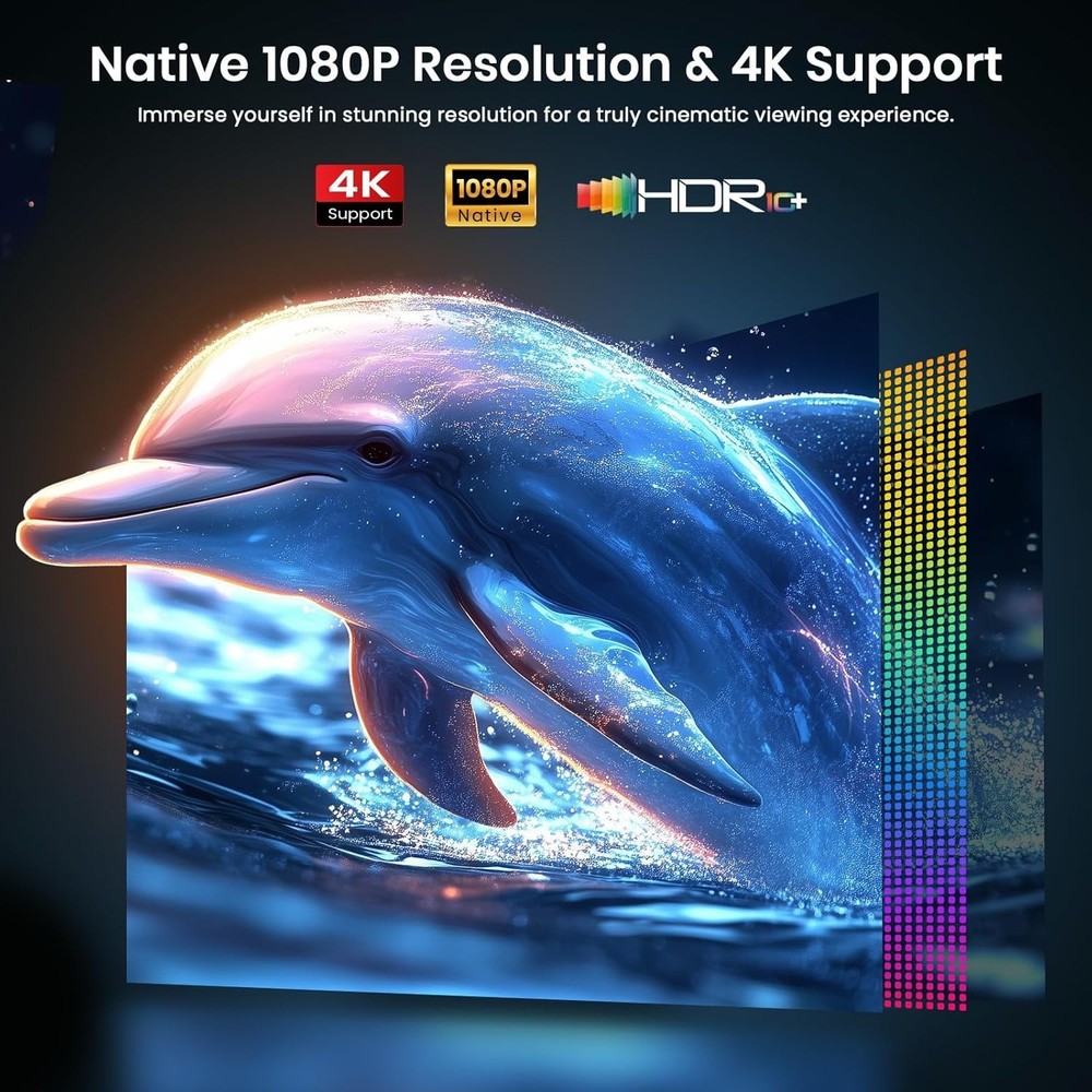 [Auto Focus & High Brightness] Outdoor Projector with WiFi and Bluetooth, Native