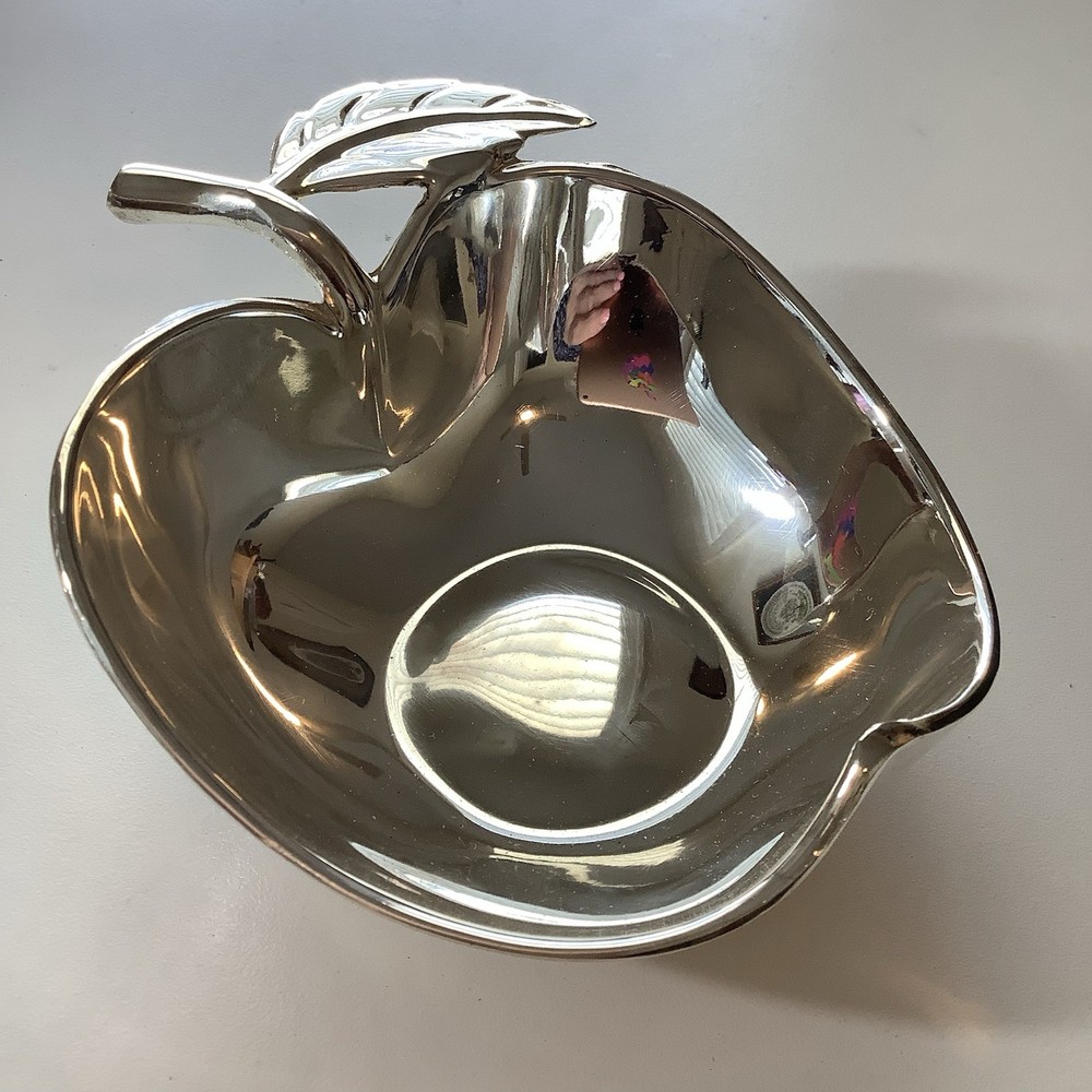 Silver Plate Apple Trinket Dish Candy Nut Bowl Apple Shaped Silver plated Dish
