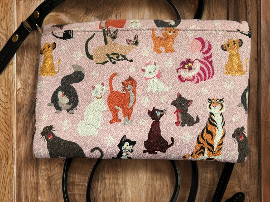 Disney Dooney & Bourke Pink Cats Fold Over Crossbody Purse VGC