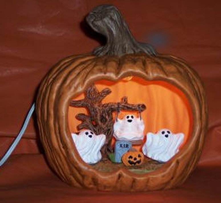 Ceramic Bisque Ready to Paint Pumpkin/ Scene from molds lighted