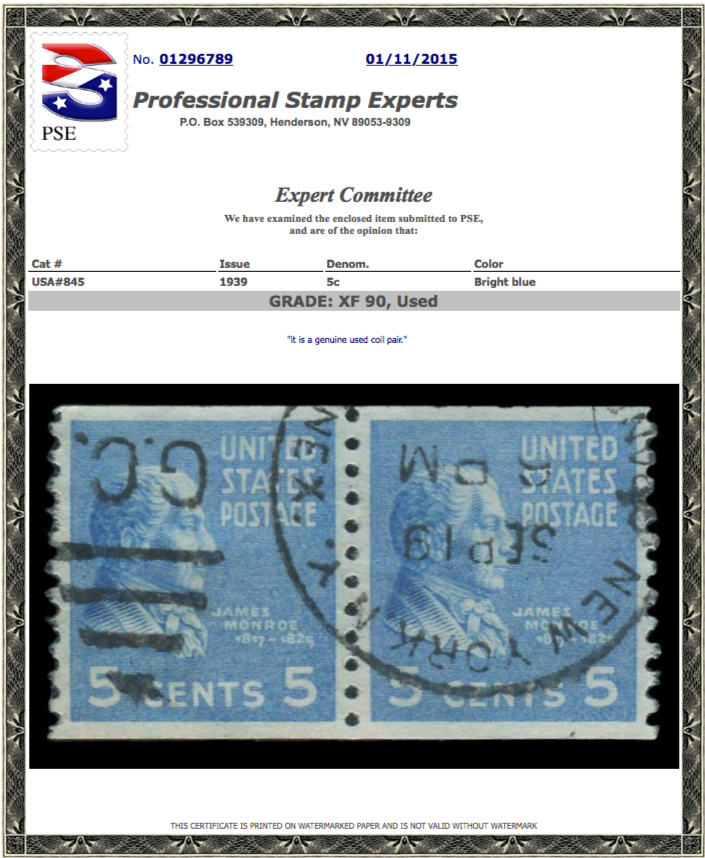 #845 Used Coil Pair, PSE Graded 90, PSE Cert. # 01296789