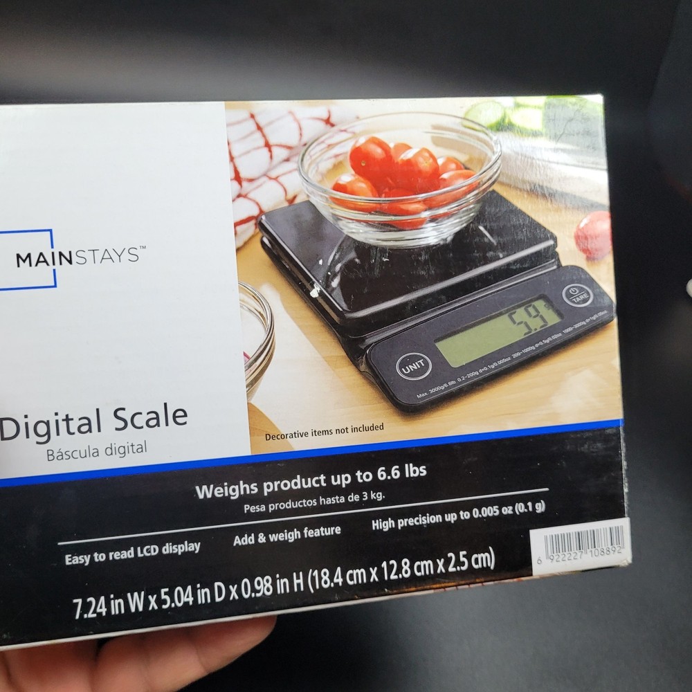 Mainstays 6LB High Precision Digital Kitchen Scale with Blue Backlit, Black