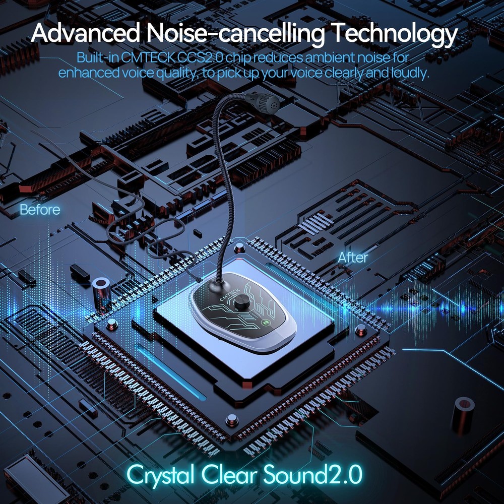 USB Computer Microphone, Microphone for pc with RGB Light, Mute Function, Noi...