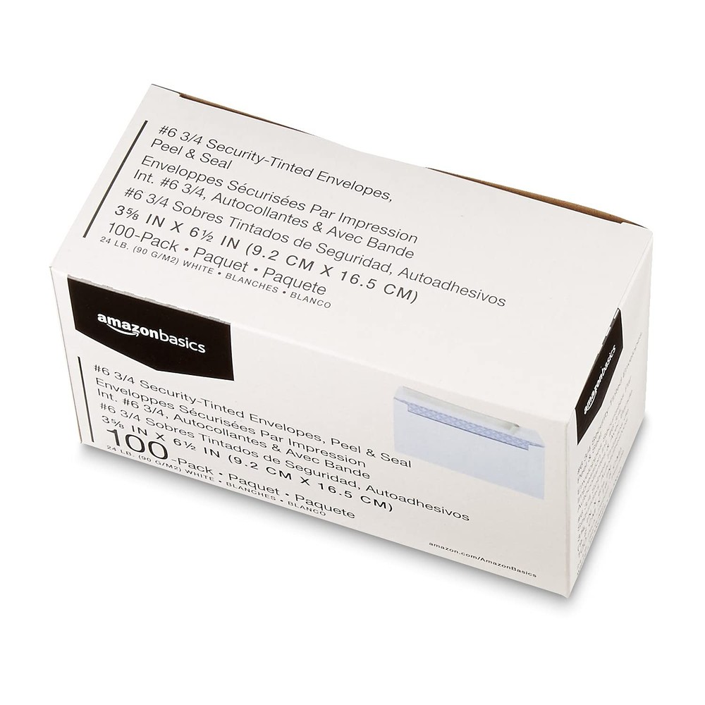 Amazon Basics #6 3/4 Security-Tinted Self-Seal Envelopes for 100-Pack, White