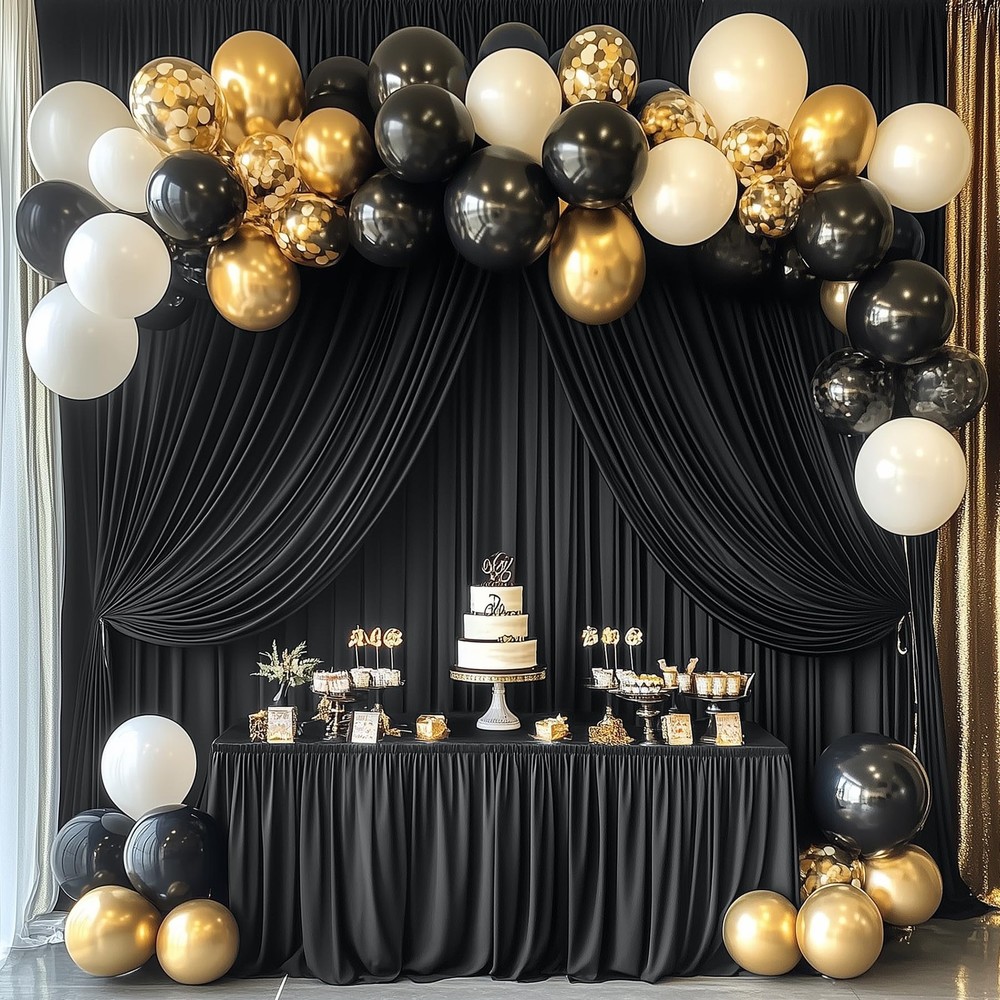 30ft x 10ft Black Backdrop Curtain - 6 Panels Polyester Drapes for Events