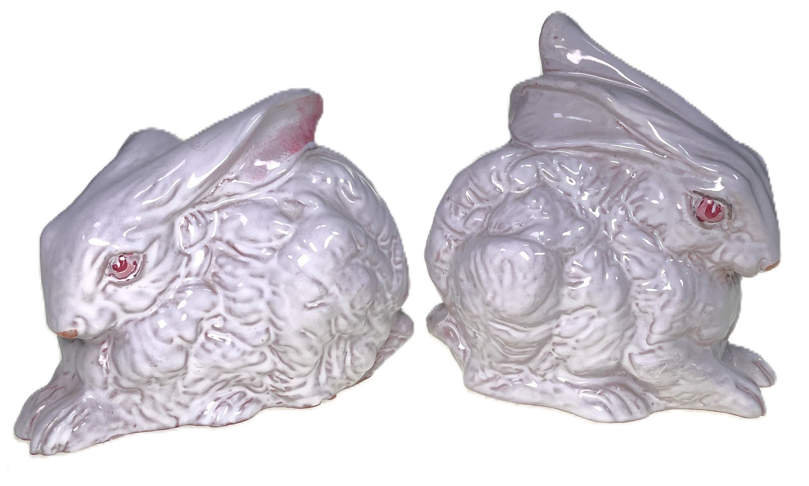 2 Italian Mottahedeh Bunny Rabbit Hare White Glazed Terracotta Easter DEFECTS