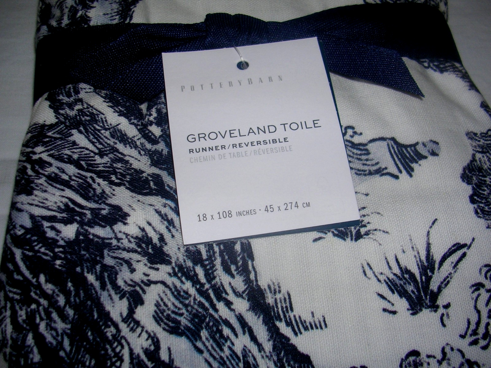 POTTERY BARN BRANDON MAXWELL GROVELAND TOILE REVERSIBLE TABLE RUNNER 18X108 NWTG